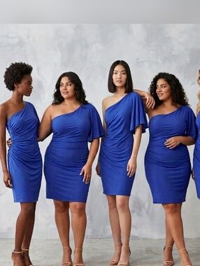 Calvin Klein Cobalt One-Shoulder Ruched Dress